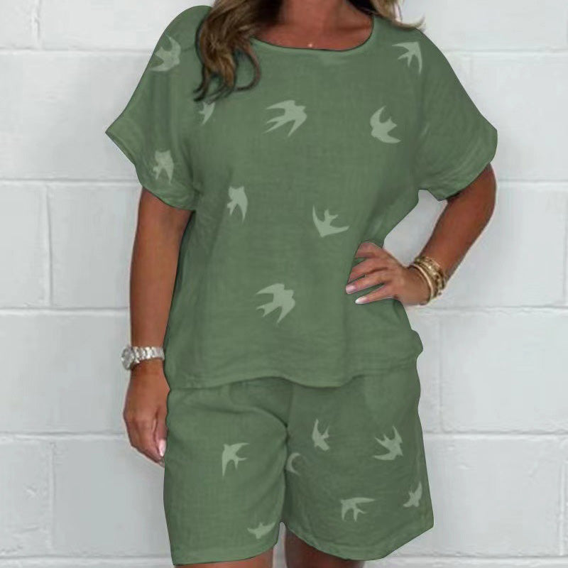 🌸 Άνετο casual εμπριμέ κοντομάνικο κοστούμι【S-3XL】-GR