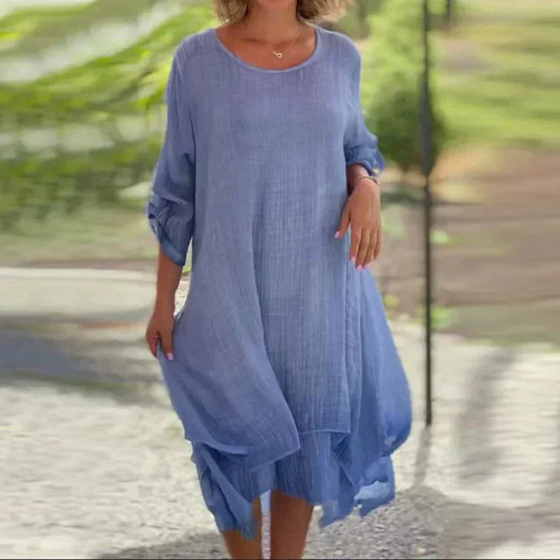 💕Moteriška elegantiška vienspalvė suknelė apvaliu kaklu-LT