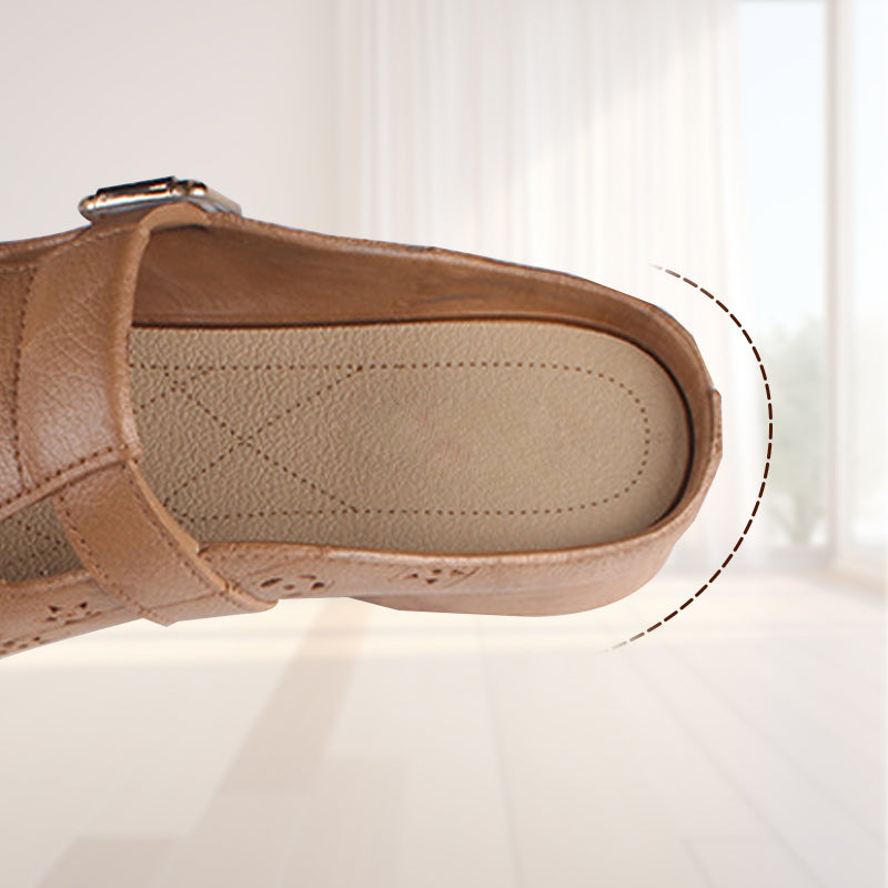 Γυναικείες Παντόφλες με Χαμηλό Τακούνι και Στρογγυλή Κεφαλή, Κοίλα Σκαλιστά Λουλούδια-GR