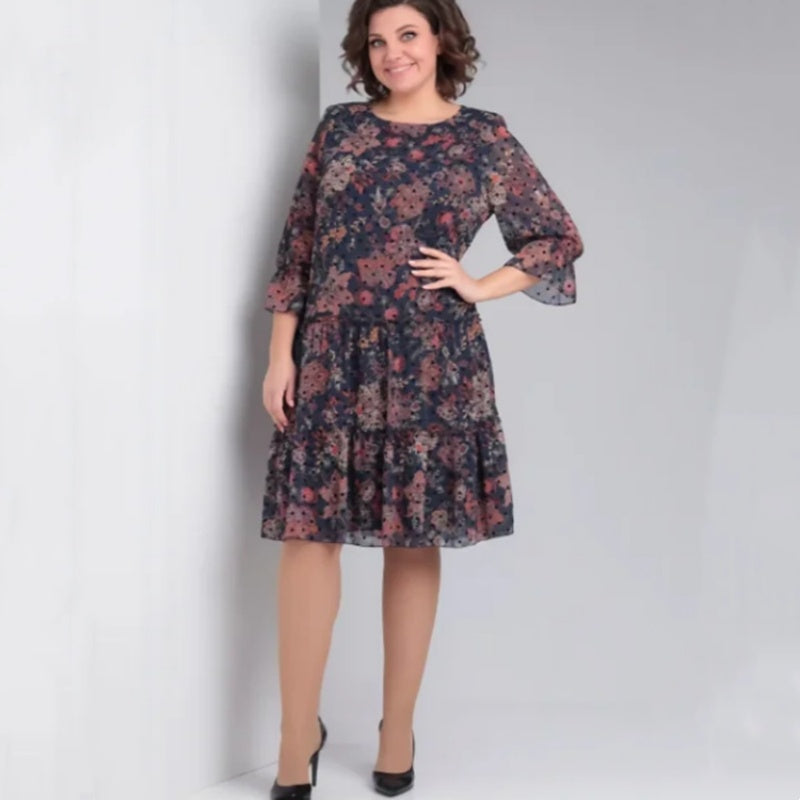 💐Γυναικείο Casual Φόρεμα με Στρογγυλή Λαιμόκοψη και Στάμπα-GR