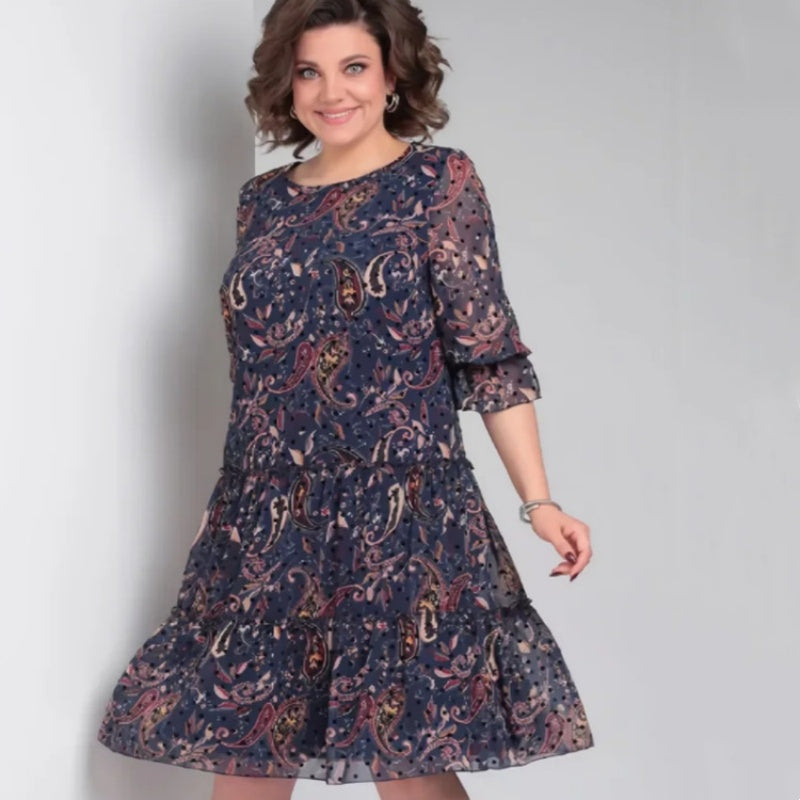 💐Moteriška laisvalaikio stiliaus suknelė apvalia iškirpte-LT