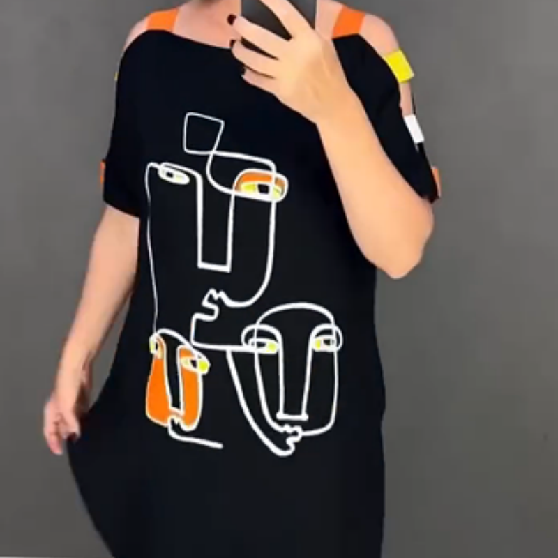 🍂Módne dámske šaty s krátkym rukávom s potlačou-SK