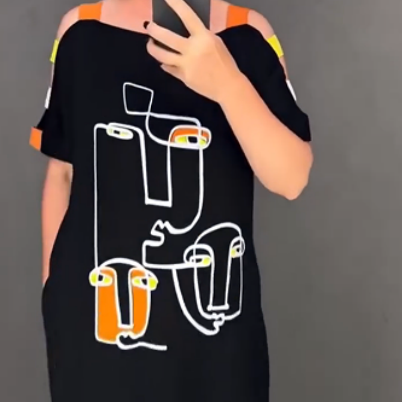 🍂Módne dámske šaty s krátkym rukávom s potlačou-SK