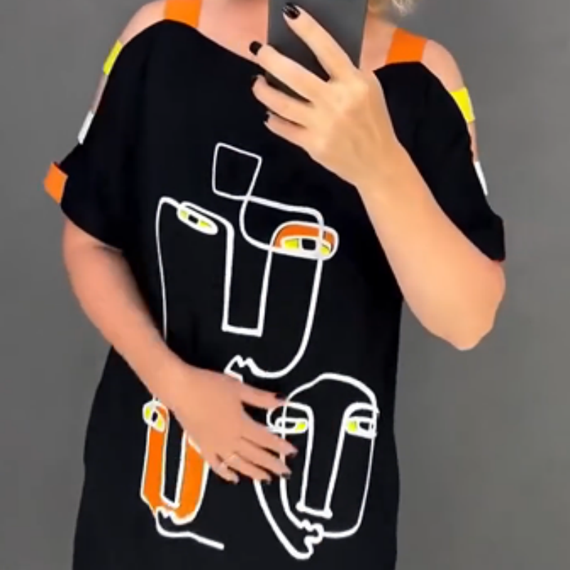 🍂Módne dámske šaty s krátkym rukávom s potlačou-SK