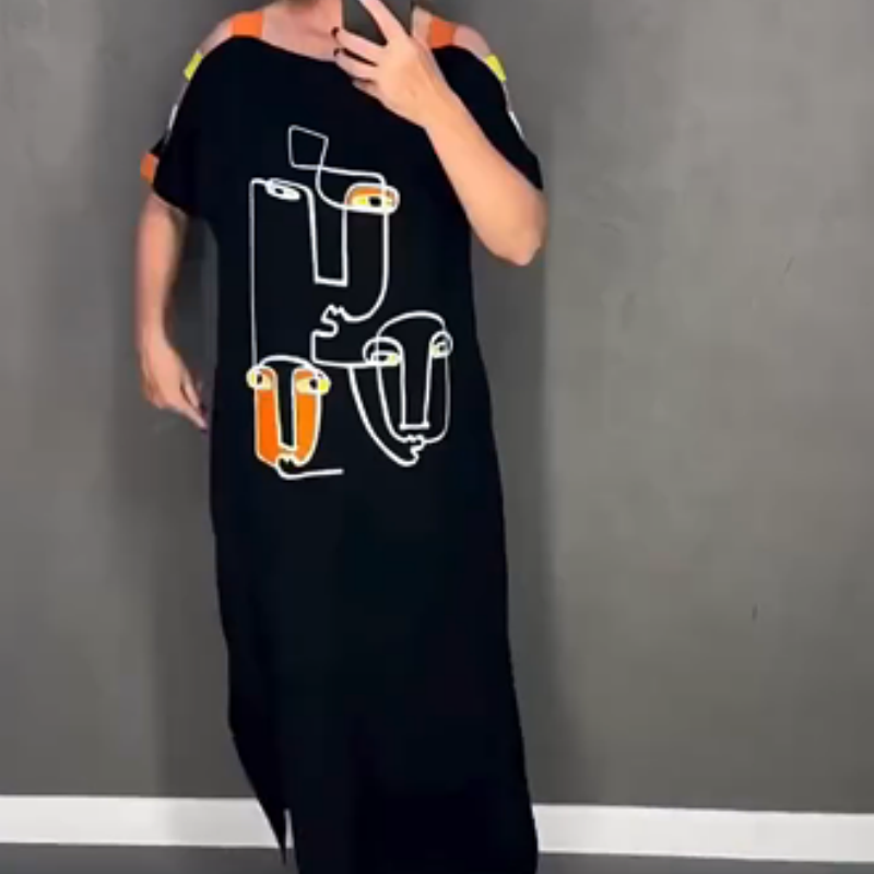 🍂Módne dámske šaty s krátkym rukávom s potlačou-SK