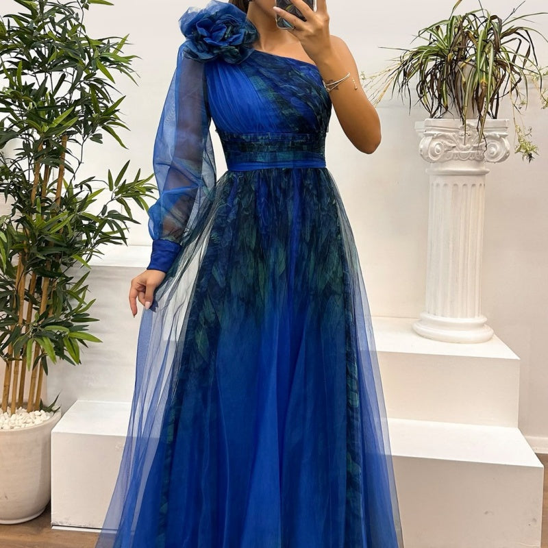 Moteriškos margintos suknelės su nuožulniais pečiais-LT