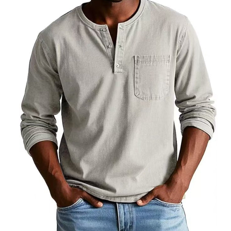 Ανδρικό vintage πουκάμισο με μακριά μανίκια και τσέπη-GR