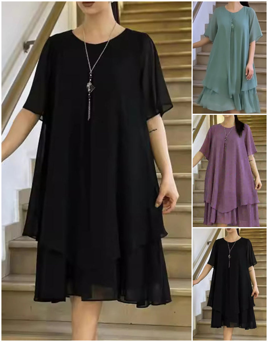 🔥👗 Κοντό γυναικείο φόρεμα σε μονόχρωμο χρώμα-GR