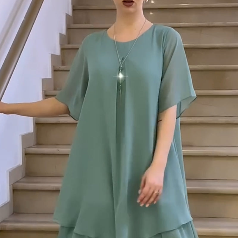 🔥👗 Ριχτό γυναικείο φόρεμα σε μονόχρωμο χρώμα-LT