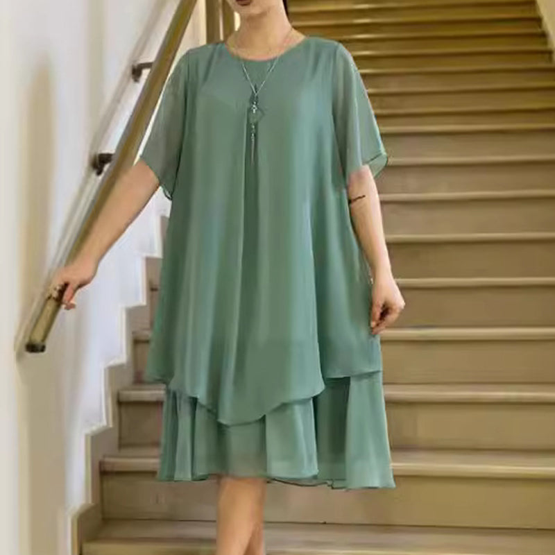 🔥👗 Ριχτό γυναικείο φόρεμα σε μονόχρωμο χρώμα-LT