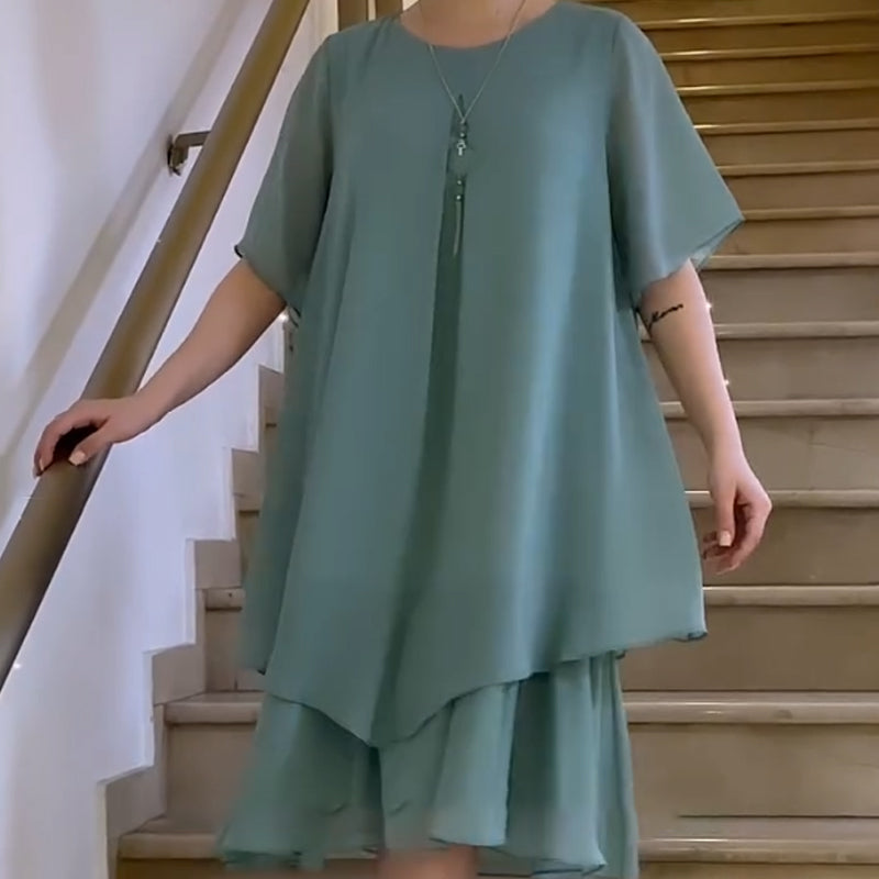 🔥👗 Ριχτό γυναικείο φόρεμα σε μονόχρωμο χρώμα-LT