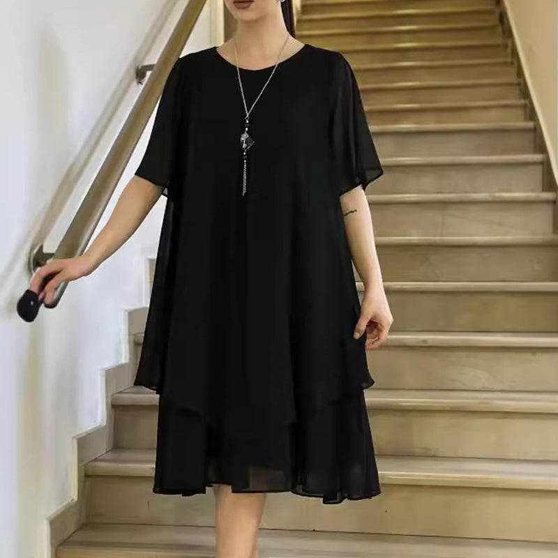 🔥👗 Ριχτό γυναικείο φόρεμα σε μονόχρωμο χρώμα-LT