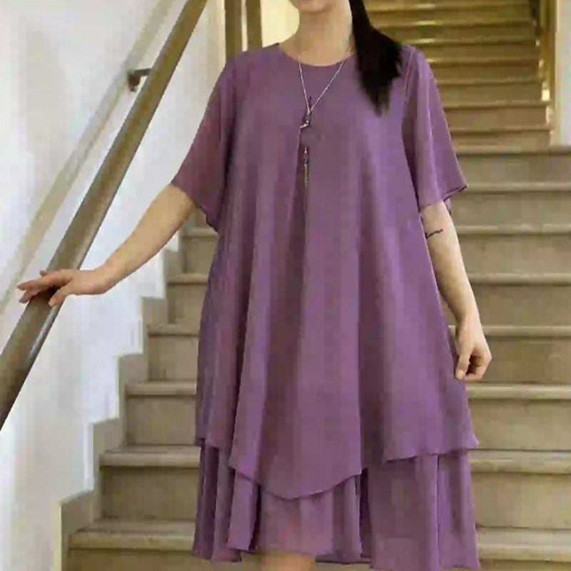 🔥👗 Ριχτό γυναικείο φόρεμα σε μονόχρωμο χρώμα-LT