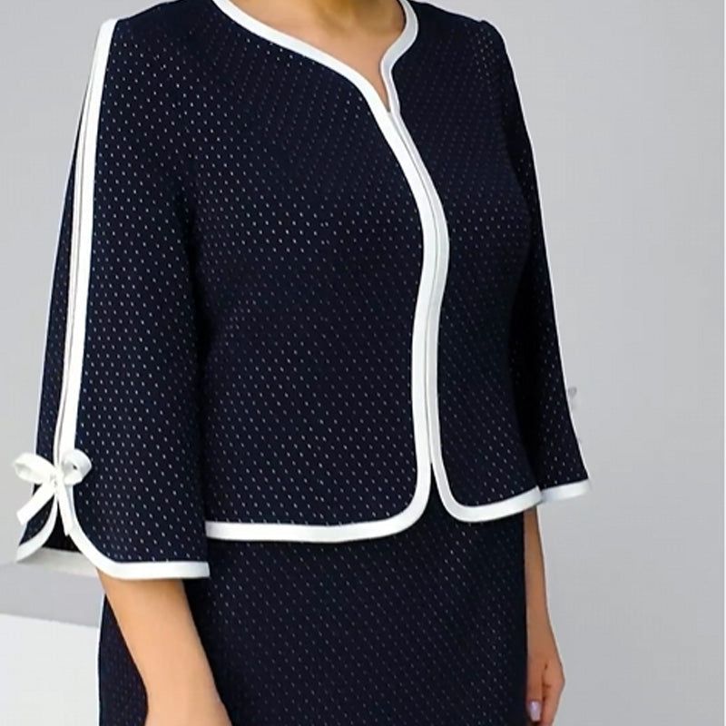 Elegantiška palaidinė su kaspinu ir sijonu su skeltuku gale-LT