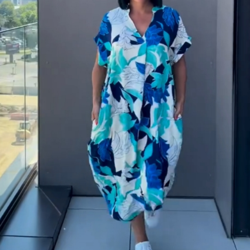 🌿Γυναικείο κομψό φόρεμα με V λαιμόκοψη-GR