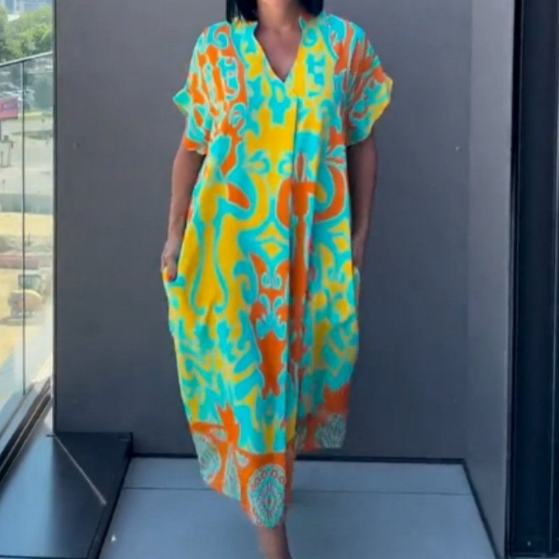 🌿Γυναικείο κομψό φόρεμα με V λαιμόκοψη-GR