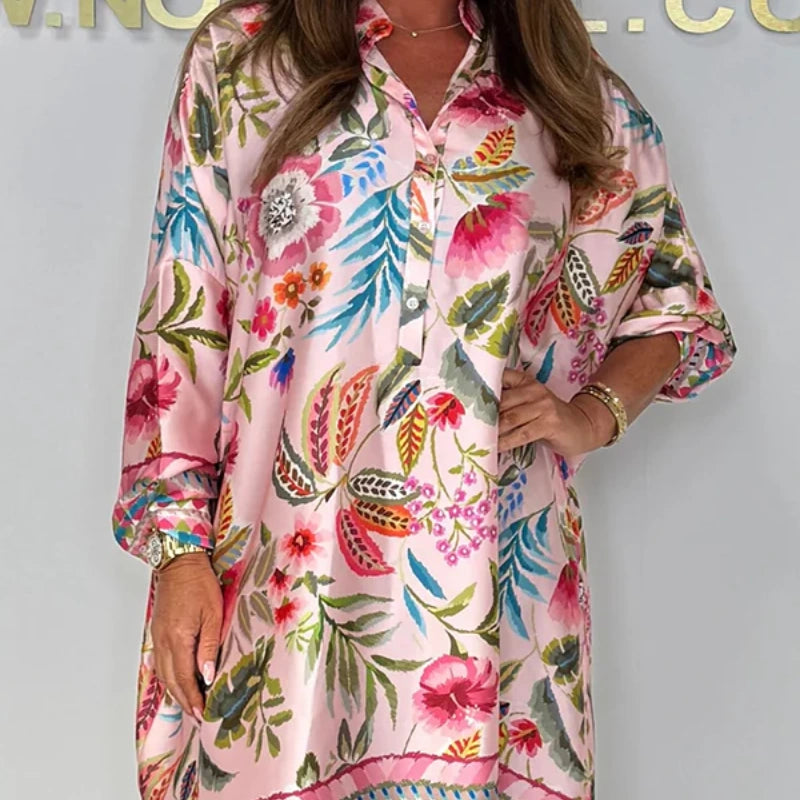 🌺Voľné kvetinové šaty s výstrihom do V na gombíky-SK