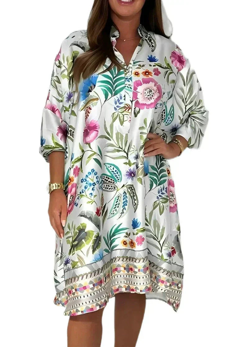 🌺Voľné kvetinové šaty s výstrihom do V na gombíky-SK
