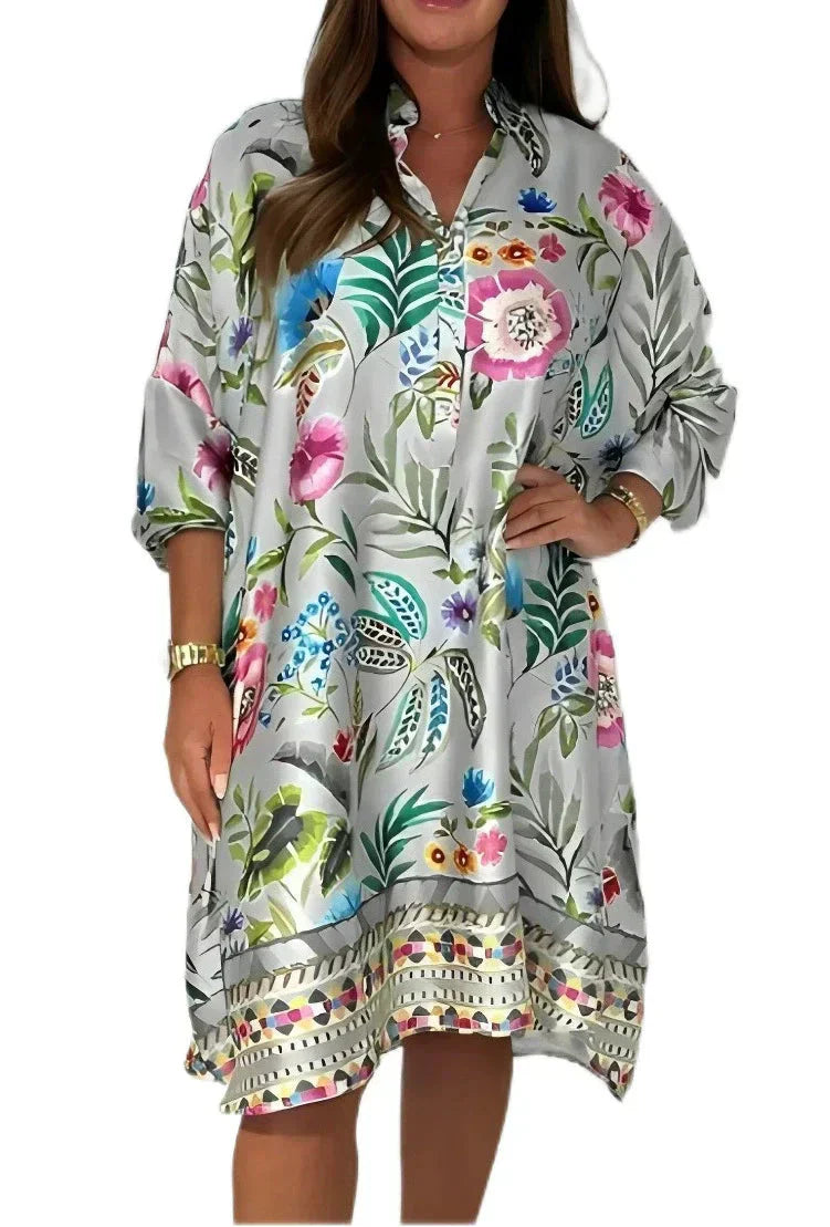 🌺Φορέμα με φλοράλ ντεκολτέ και κουμπιά-GR