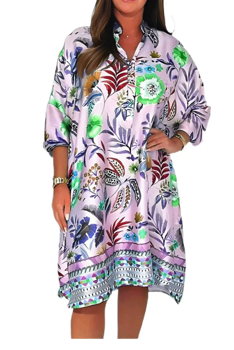 🌺Voľné kvetinové šaty s výstrihom do V na gombíky-SK