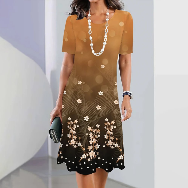 🌸Elegante vestido de mujer con escote redondo y estampados florales.-ES