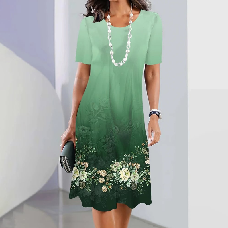 🌸Elegante vestido de mujer con escote redondo y estampados florales.-ES