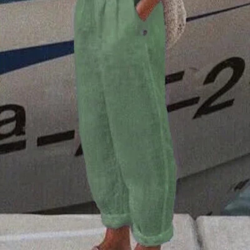 Αναπνέον λινό casual παντελόνι-GR