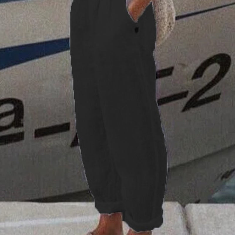 Kvėpuojančios lininės laisvalaikio kelnės-LT