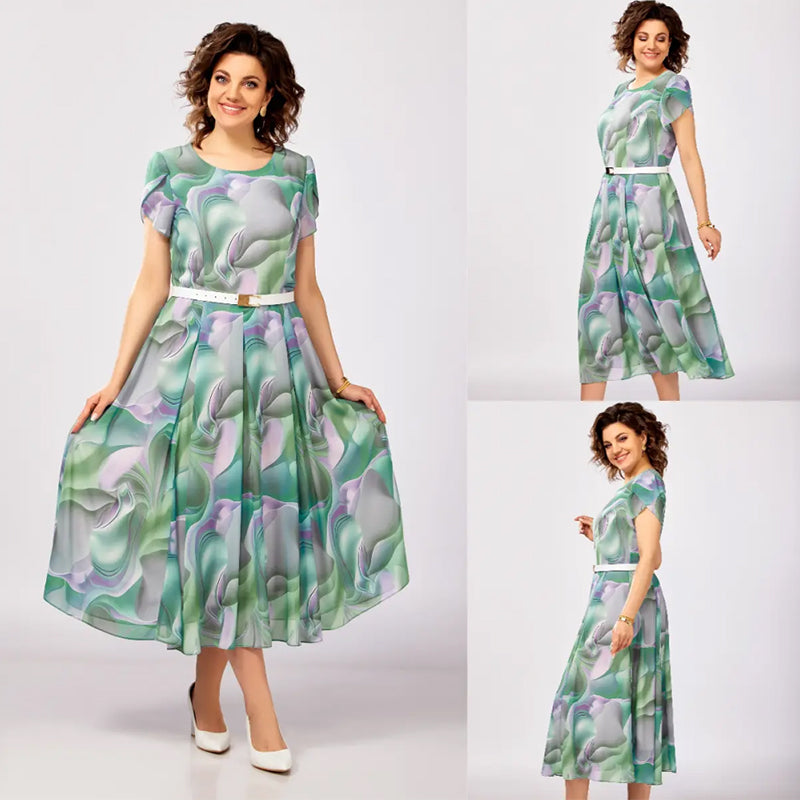 💞Αφηρημένο φλοράλ φόρεμα φαντασίας (με ζώνη)-GR