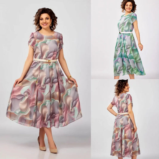 💞Abstrakčios gėlėtos fantazijos suknelės (su diržu)-LT