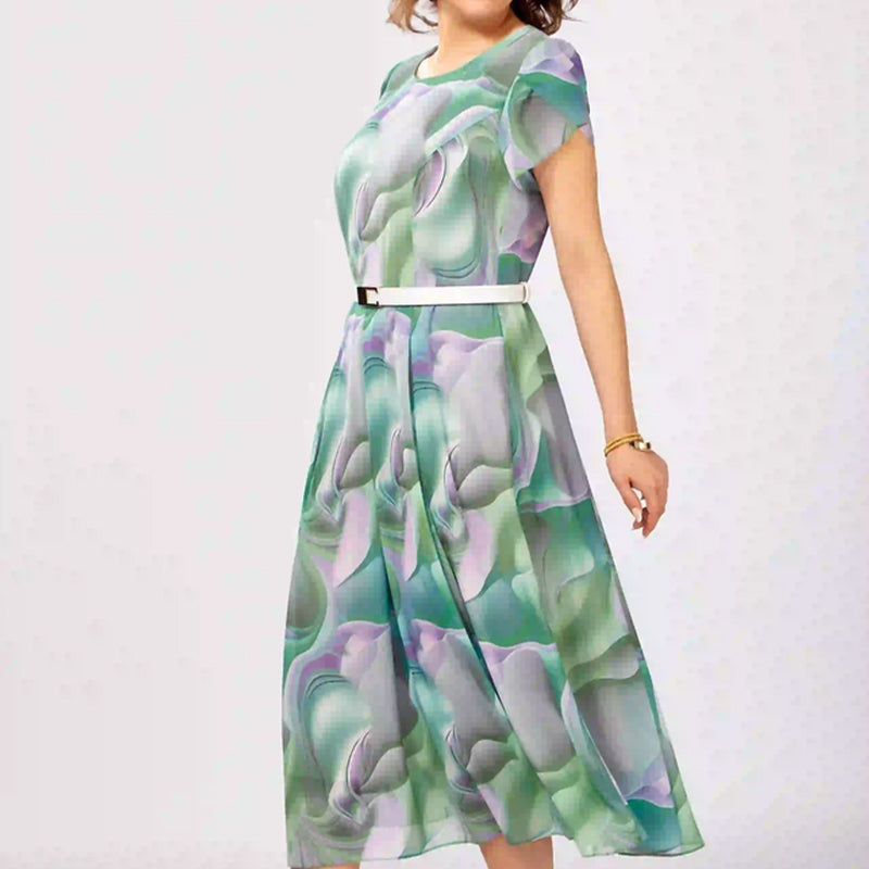 💞Αφηρημένο φλοράλ φόρεμα φαντασίας (με ζώνη)-GR