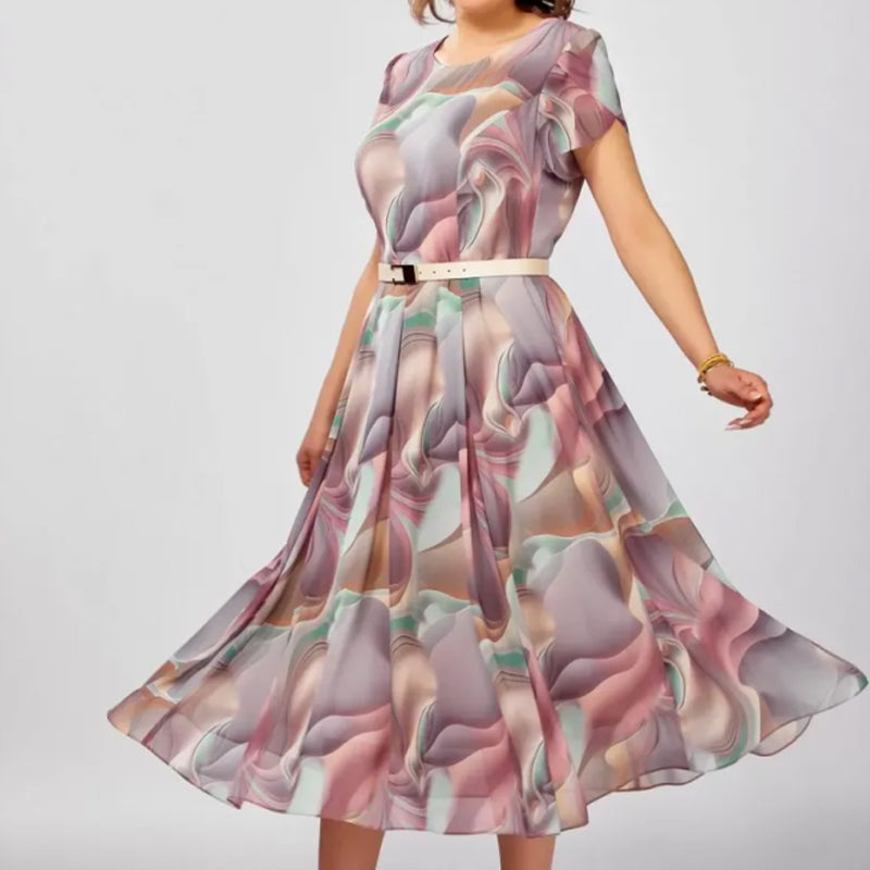 💞Αφηρημένο φλοράλ φόρεμα φαντασίας (με ζώνη)-GR