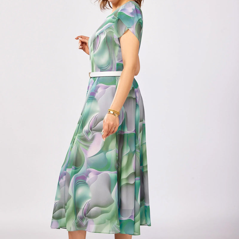 💞Αφηρημένο φλοράλ φόρεμα φαντασίας (με ζώνη)-GR