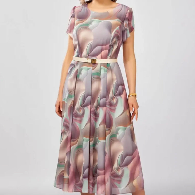 💞Αφηρημένο φλοράλ φόρεμα φαντασίας (με ζώνη)-GR