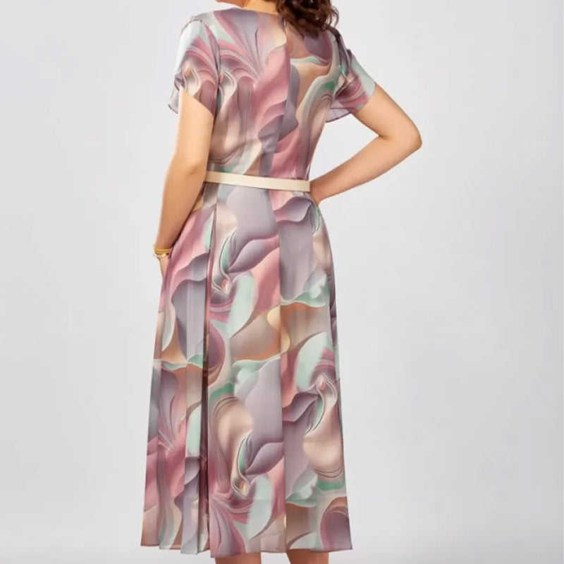 💞Αφηρημένο φλοράλ φόρεμα φαντασίας (με ζώνη)-GR