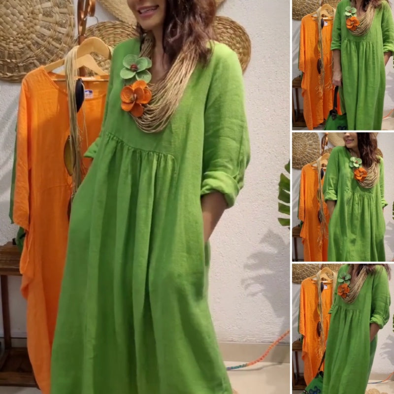 💖Limitovaný výpredaj 20% ZĽAVA💖Dámske ležérne ľanové boho šaty s dlhým rukávom-SK