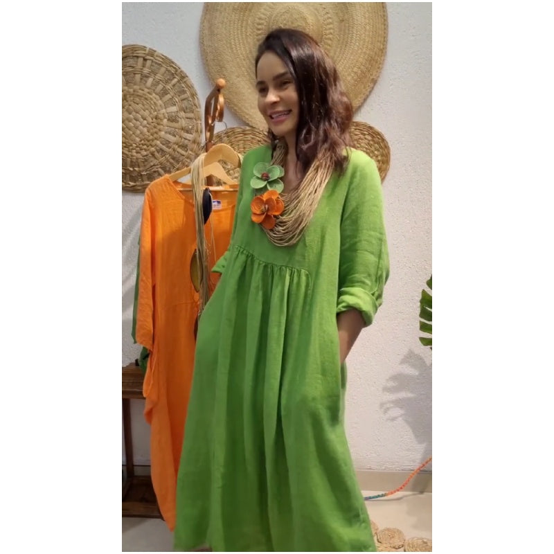 💖Limitovaný výpredaj 20% ZĽAVA💖Dámske ležérne ľanové boho šaty s dlhým rukávom-SK