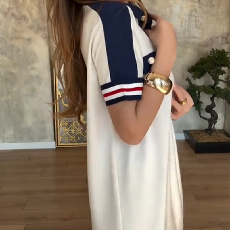 😍Μοντέρνα γυναικεία φορέματα με κοντά μανίκια στο πέτο-GR