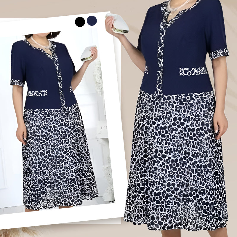 Γυναικείο κομψό φόρεμα δύο τεμαχίων σε απομίμηση με φλοράλ μοτίβο-GR