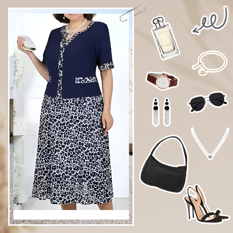 Γυναικείο κομψό φόρεμα δύο τεμαχίων σε απομίμηση με φλοράλ μοτίβο-GR