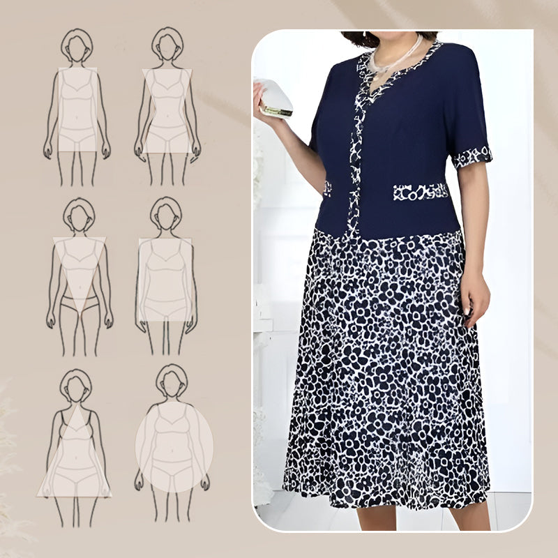 Moteriška elegantiška dviejų dalių suknelė iš dirbtinio audinio su gėlių raštu-LT