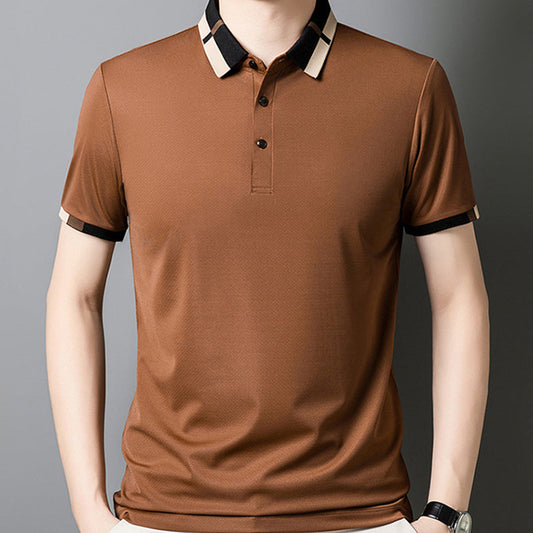 🔥Ανδρικό ελαστικό μεταξωτό πουκάμισο με κοντό μανίκι και πέτο από μετάξι-LT