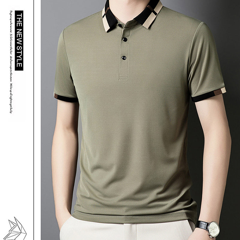 🔥Vyriški tamprūs ledo šilko marškinėliai trumpomis rankovėmis su atlapu-LT