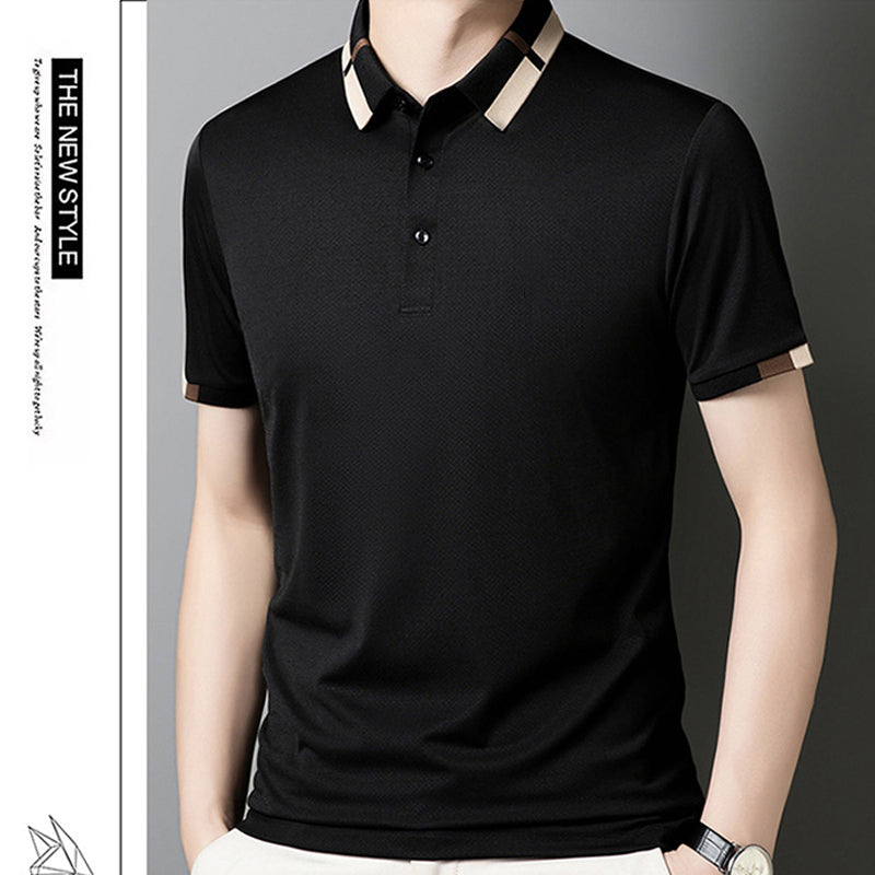 🔥Ανδρικό μπλουζάκι με κοντό μανίκι και πέτο από ελαστικό μετάξι Ice-GR