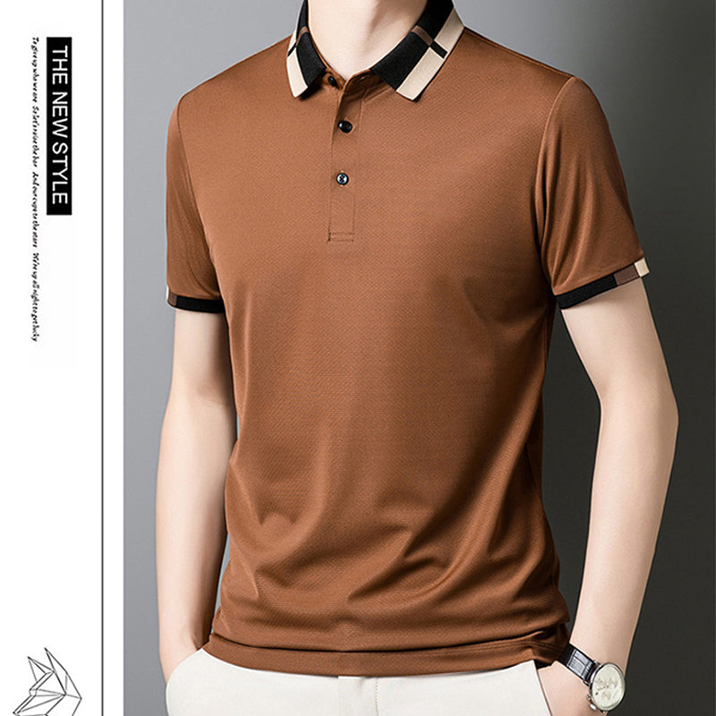 🔥Ανδρικό μπλουζάκι με κοντό μανίκι και πέτο από ελαστικό μετάξι Ice-GR