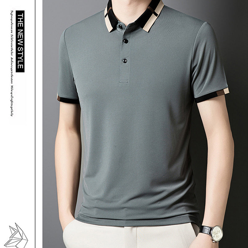 🔥Ανδρικό μπλουζάκι με κοντό μανίκι και πέτο από ελαστικό μετάξι Ice-GR