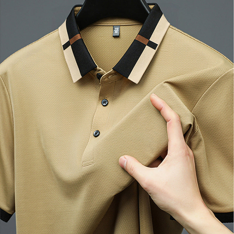 🔥Ανδρικό μπλουζάκι με κοντό μανίκι και πέτο από ελαστικό μετάξι Ice-GR