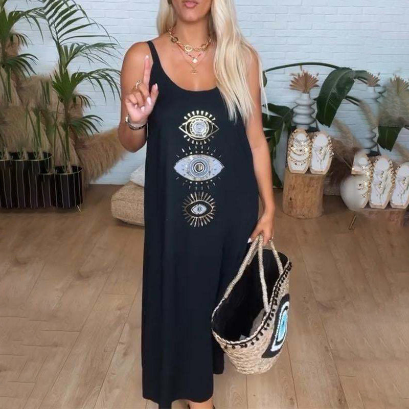 🔥Γυναικείο μαύρο φόρεμα με σχέδιο ματιών👗-GR