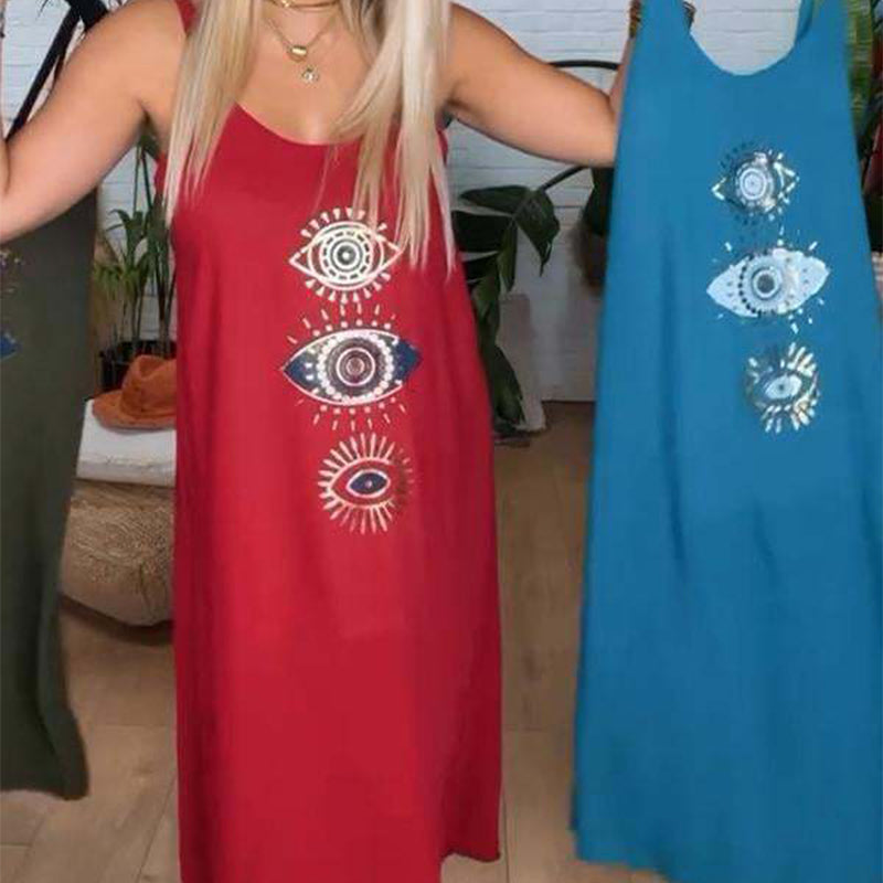 🔥Γυναικείο μαύρο φόρεμα με σχέδιο ματιών👗-GR