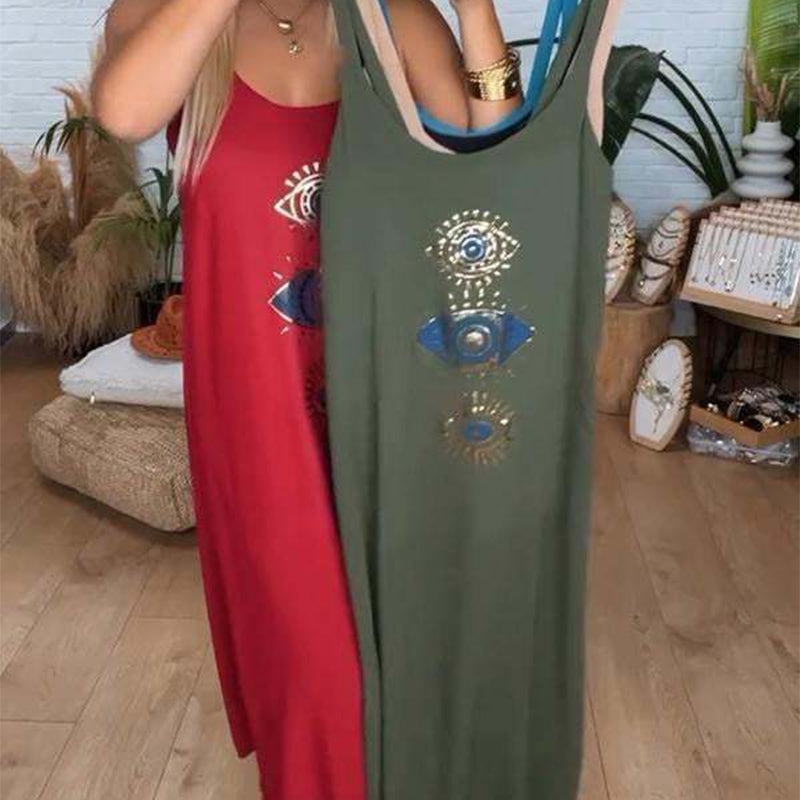 🔥Γυναικείο μαύρο φόρεμα με σχέδιο ματιών👗-GR